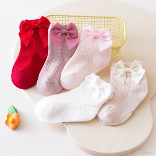 ถุงเท้าเจ้าหญิง ผ้าฝ้าย ประดับโบว์น่ารัก กันลื่น สีพื้น สําหรับเด็กผู้หญิง อายุ 0-3 ปี