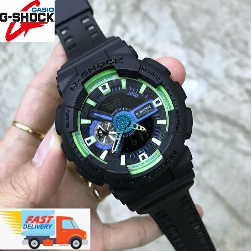 GA-110 Dual Time New Black Green Ga110 Unisex Watch อุปกรณ์เสริมสาย ...