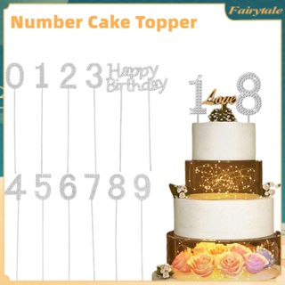 ❀ Glitter Alloy Rhinestone Number Cake Toppers Birthday Decoration Wedding Silver Digital Cake Dessert Decoration