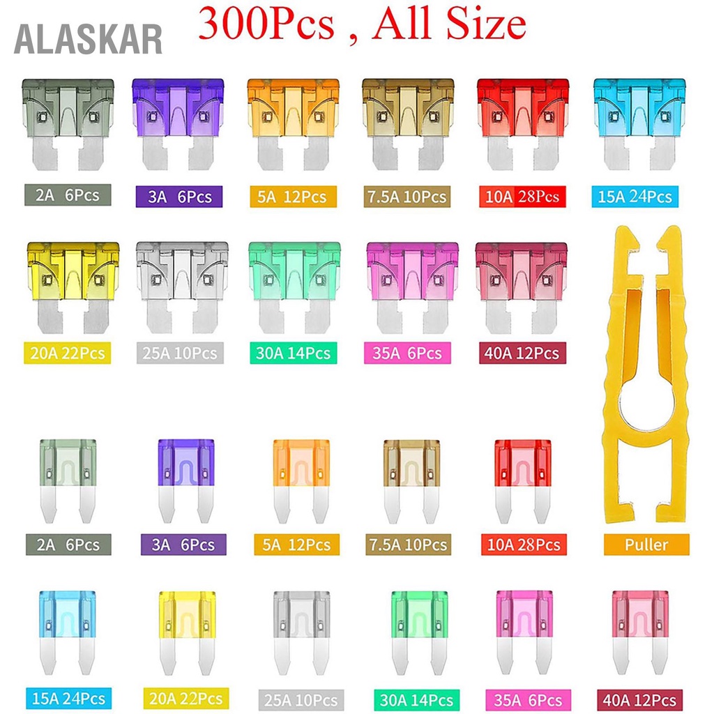 alaskar-300pcs-รถ-ใบมีด-ฟิวส์-การนำไฟฟ้าที่แข็งแกร่ง-การป้องกันการลัดวงจร-สีสันสำหรับรถยนต์