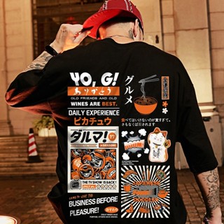 【NEW】เสื้อยืดแขนสั้น ทรงหลวม สไตล์ญี่ปุ่น ฮิปฮอป แฟชั่นฤดูร้อน สําหรับผู้ชาย