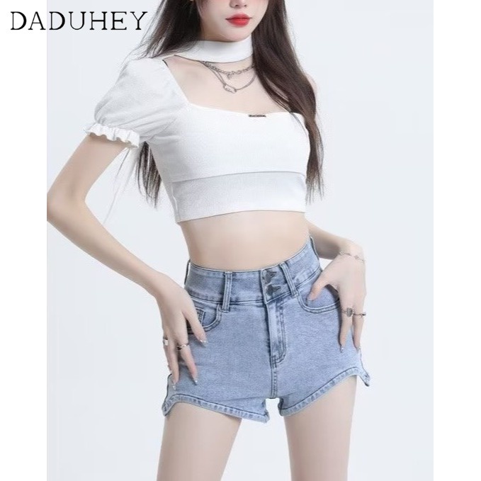 daduhey-denim-shorts-womens-high-waist-a-line-wide-leg-pants-summer-frayed-thin-slimming-korean-style-straight-jeans