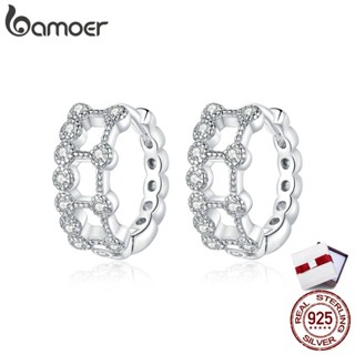 bamoer Authentic 925 Sterling Silver Simple Ear Buckles Stud for Women Men Silver Fashion Hypoallergenic CZ Jewelry BSE458