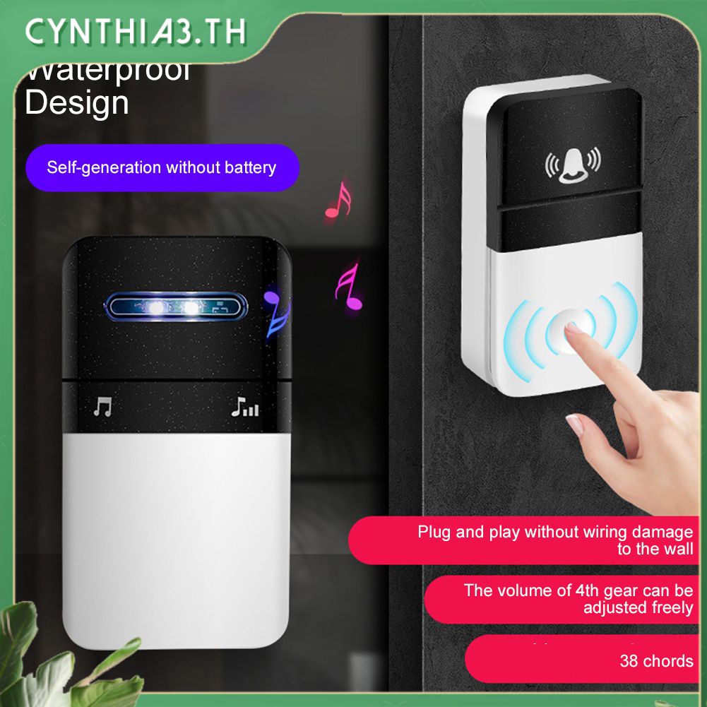 ใหม่-self-powered-wireless-doorbell-80m-range-home-อัจฉริยะ-door-bell-chime-ac-220v-doorbell-plug-and-play-สำหรับ-villa-house-โรงแรม-cynthia