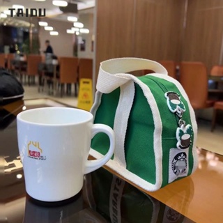 TAIDU กระเป๋าผ้าใบ กระเป๋าใส่อาหารกลางวันขนาดเล็กทรงสามเหลี่ยม พักผ่อนอย่างเต็มที่ การพิมพ์จดหมาย