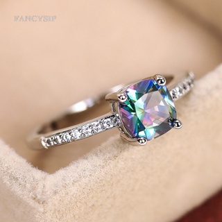 Fancy แหวนหมั้น ประดับคริสตัล เพทาย สีฟ้า สีเงิน สไตล์วินเทจ สําหรับผู้หญิง