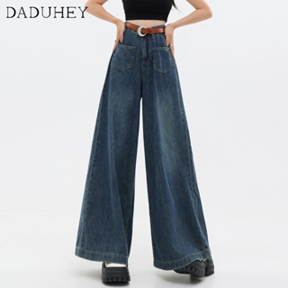DaDuHey🎈 Womens Korean-Style New Summer Retro Washed-out Jeans High Waist Wide Leg Loose Dropping Casual Mop Pants