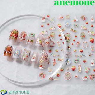 ANEMONE สติกเกอร์ติดเล็บ ลายการ์ตูนกระต่าย และดอกไม้ หลากสี สําหรับตกแต่งเล็บ