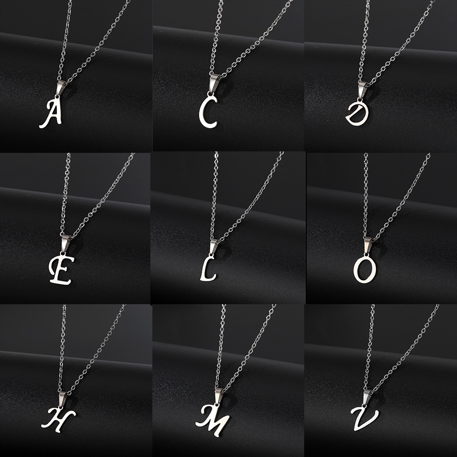 สร้อยคอโชคเกอร์-สเตนเลส-จี้ตัวอักษร-a-z-26-ตัว-สีเงิน-เรียบง่าย-เครื่องประดับแฟชั่น-สําหรับทุกเพศ