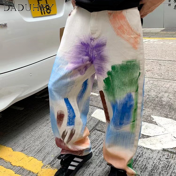 daduhey-baby-boy-and-girl-summer-high-street-color-graffiti-tie-dyed-jeans-tide-loose-street-hip-hop-wide-leg-leisure-pants