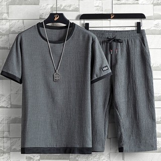 เสื้อเชิ้ตแขนสั้น และกางเกงขาสั้น ทรงหลวม เข้ากับทุกการแต่งกาย สําหรับผู้ชาย จํานวน 2 ชิ้น