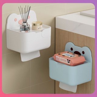 Creative Hugging Bear แขวนผนังกล่องกระดาษทิชชู่ Punch-free Cartoon Tissue Box Light Luxury Toilet Paper Box Waterproof Toilet Paper Roll Holder [COD]