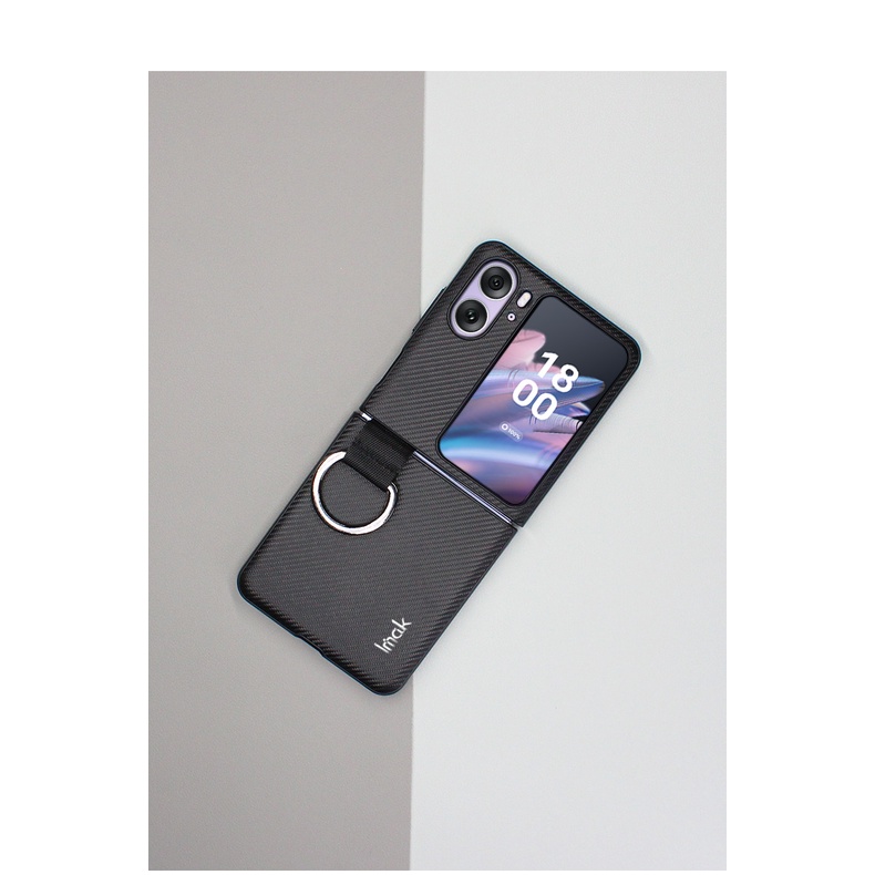 imak-เคสโทรศัพท์มือถือหนัง-pu-แข็ง-คาร์บอนไฟเบอร์-กันกระแทก-พร้อมแหวนนิ้ว-สําหรับ-oppo-find-n2-flip-5g