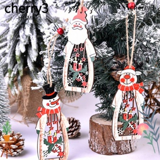 Cherry3 จี้ไม้แขวน รูปซานตาคลอส เกล็ดหิมะ ของขวัญคริสต์มาส สําหรับตกแต่งบ้าน DIY