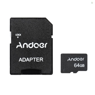 Audioworld Andoer การ์ดหน่วยความจํา 64GB Class 10 การ์ด TF และอะแดปเตอร์การ์ด TF สําหรับกล้องติดรถยนต์ โทรศัพท์มือถือ โต๊ะ PC เครื่องเล่นเสียง GPS