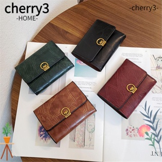 Cherry3 กระเป๋าสตางค์ ใบสั้น หนัง PU ใส่บัตรได้ สําหรับผู้หญิง