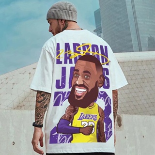 【hot sale】เสื้อยืดแขนสั้น แขนห้าส่วน ทรงหลวม ลาย Lakers 23rd James สไตล์ฮิปฮอป ยุโรป และอเมริกา สําหรับผู้ชาย 2022