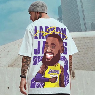 【hot sale】เสื้อยืดแขนสั้น แขนห้าส่วน ทรงหลวม ลาย Lakers 23rd James สไตล์ฮิปฮอป ยุโรป และอเมริกา สําหรับผู้ชาย 2022