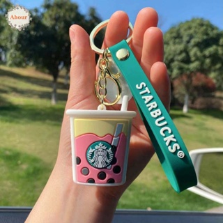Ahour Starbucks พวงกุญแจ PVC รูปแก้วกาแฟ แก้วชานม สีเขียว สร้างสรรค์ สําหรับตกแต่งกระเป๋า