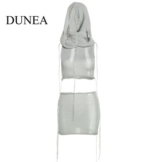 Dunea ชุดเสื้อฮู้ด ผ้าถัก ฉลุลาย เซ็กซี่ และกระโปรงเอวสูง สําหรับผู้หญิง