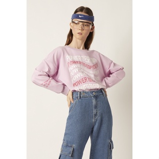ESP เสื้อสเวตแขนยาวลายกราฟิก ผู้หญิง สีชมพู | Graphic Print Knit Sweatshirt | 5924