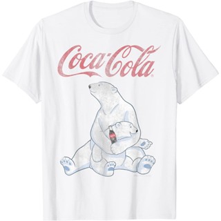 โคคาโคล่า Coca-Cola Vintage Faded Pair Of Polar Bears Graphic T-Shirt T Shirts คอกลม เสื้อยืด เกรดพรีเมี่ยม ใส่สบาย ใส่ไ