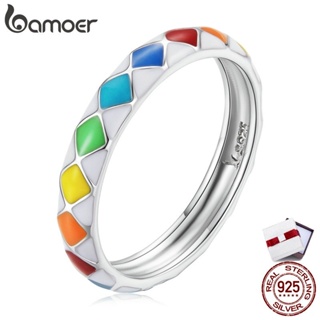 Bamoer แหวนเงิน 925 สีรุ้ง เครื่องประดับแฟชั่น สําหรับผู้หญิง SCR779-6