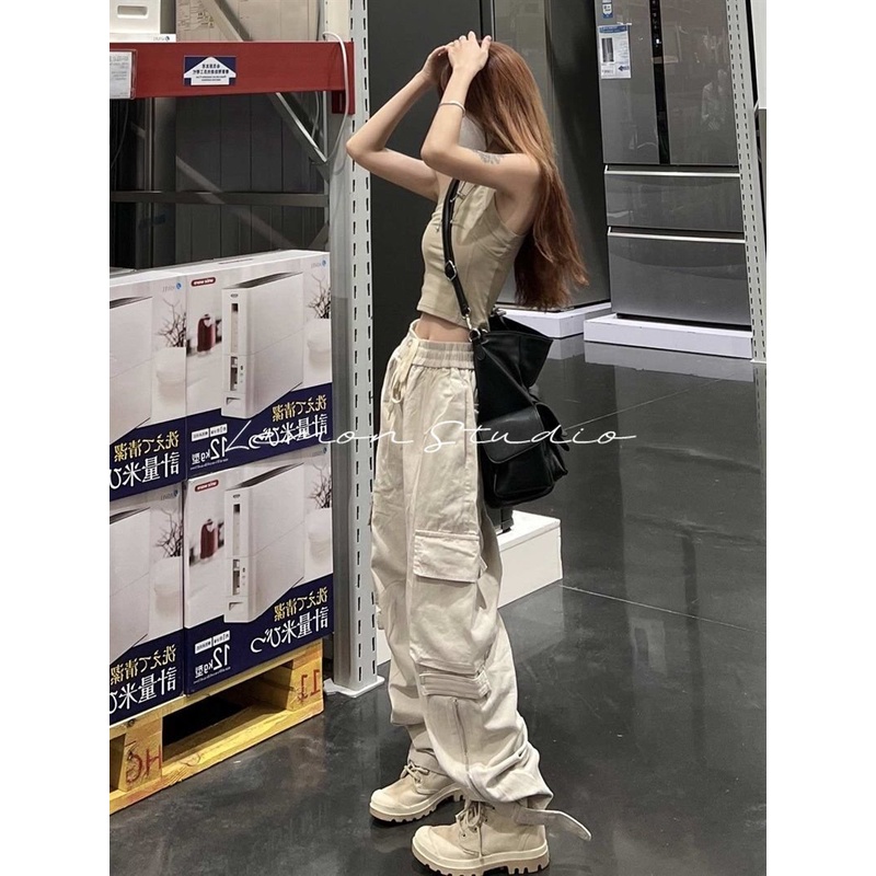 lemon-studio-กางเกง-เกาหลี-กางเกงใส่สบาย-กางเกงแฟชั่นผู้หญิง-กางเกงขากระบอกใหญ่-กางเกงเอวสูงขากระบอก-tjl084