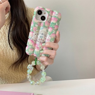 เคสโทรศัพท์มือถือแบบนิ่ม กันกระแทก ลายกระต่ายทิวลิปน่ารัก 3D พร้อมสายคล้อง สําหรับ iPhone 14PROMAX 12PROMAX 11 13PROMAX 14PRO