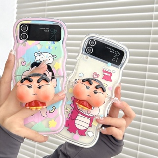 เคสโทรศัพท์มือถือแบบแข็ง กันกระแทก ลายการ์ตูนชินจังน่ารัก พร้อมขาตั้ง สําหรับ Samsung Galaxy Z Flip 4 5G Z Flip 3 Z Flip5