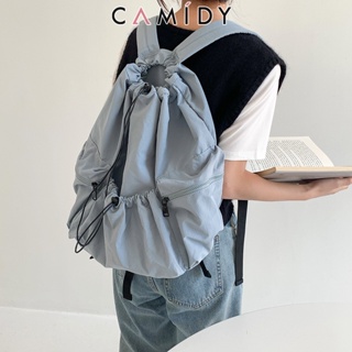 Camidy กระเป๋าเป้สะพายหลังหูรูดใหม่สไตล์ญี่ปุ่นแฟชั่นสตรีความจุขนาดใหญ่สไตล์ฮาราจูกุนักเรียนกระเป๋านักเรียนแบบสบาย ๆ กระเป๋าเป้ไนลอนน้ำหนักเบา