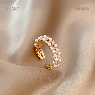 Asaka คุณภาพสูง มุก เพทาย ทอง เปิด แหวน ผู้หญิง ใหม่ แฟชั่นเกาหลี เครื่องประดับ หรูหรา ปาร์ตี้ ปรับได้
