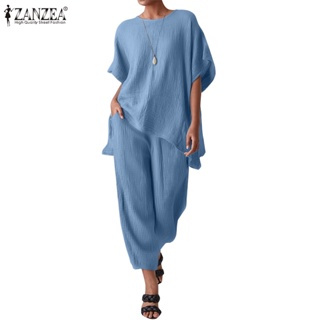 Zanzea Celmia เสื้อเบลาส์ แขนสั้น ผู้หญิง + กางเกงขายาว เอวยางยืด ชุดลําลอง หลวม