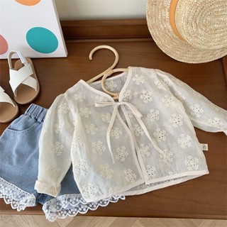พร้อมส่ง ขายดี เสื้อแจ็กเก็ตคาร์ดิแกน กันแดด แต่งลูกไม้ ระบายอากาศ สไตล์เกาหลี ญี่ปุ่น น้ําหนักเบา เหมาะกับฤดูร้อน สําหรับเด็กผู้หญิง
