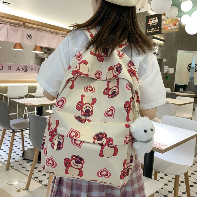 กระเป๋าเป้สะพายหลัง-กระเป๋านักเรียน-พิมพ์ลายหมีสตรอเบอร์รี่น่ารัก-เข้ากับทุกการแต่งกาย-สไตล์เกาหลี-สําหรับผู้หญิง