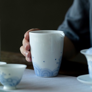 Du ชุดถ้วยชาเซรามิค ลายคลื่นแกะสลัก [A029]