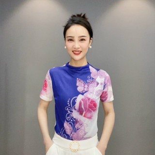 เสื้อแขนครึ่ง พิมพ์ลาย สีขาว เข้ากับทุกการแต่งกาย แฟชั่นฤดูร้อน สําหรับผู้หญิง 3918