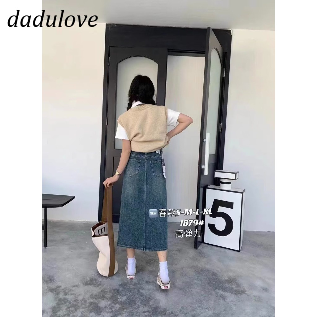 dadulove-new-american-ins-high-street-washed-denim-skirt-niche-high-waist-a-line-skirt-bag-hip-skirt