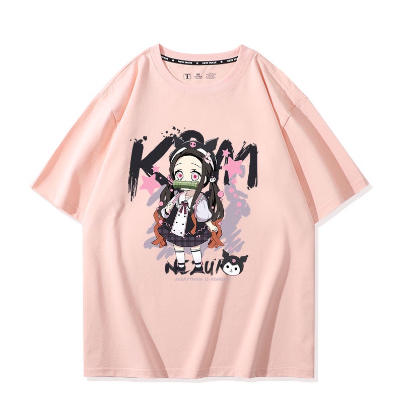 การ์ตูน-demon-slayer-เสื้อยืด-anime-kulomi-cinnamon-dog-stove-gate-nezuko-graffiti-พิมพ์อะนิเมะคู่แขนสั้นผ้าฝ้าย-ชุดคู่