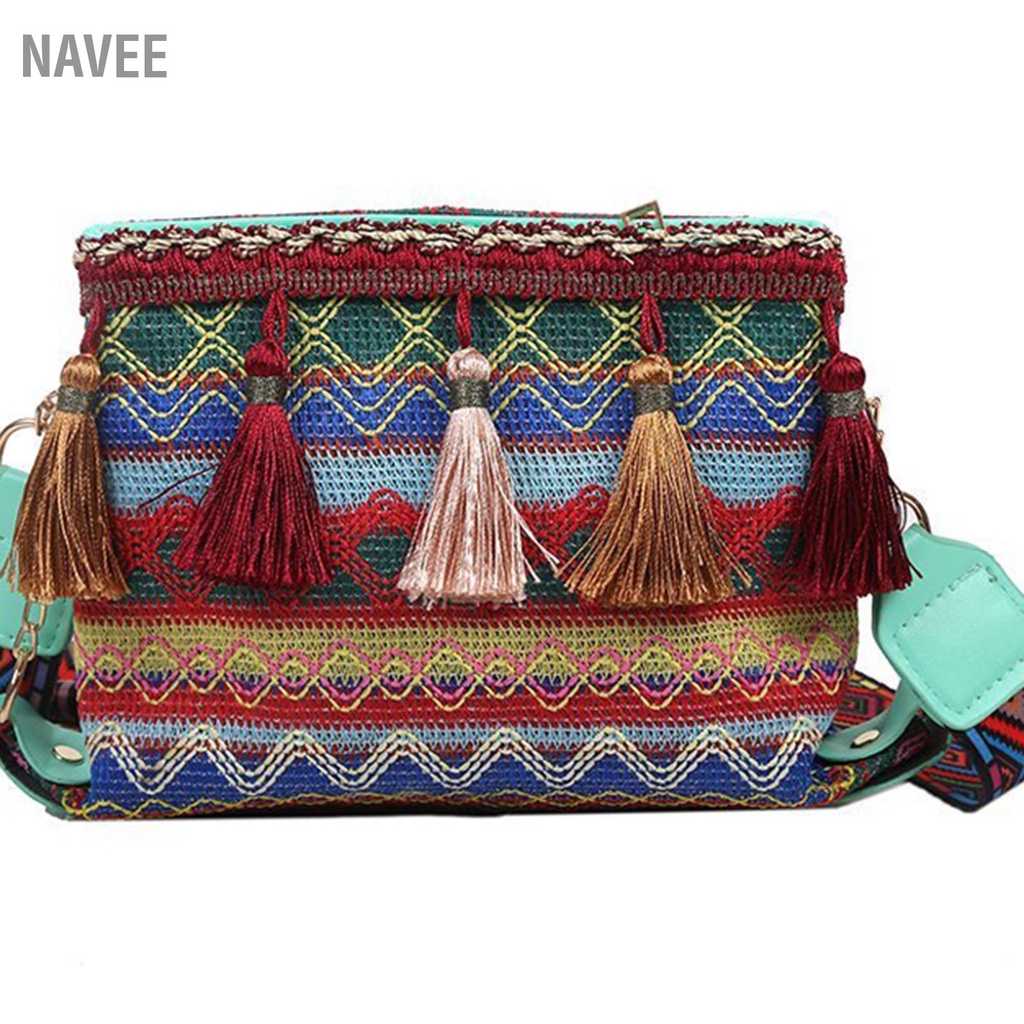 navee-ผู้หญิงพู่ริมกระเป๋าที่มีสีสันสไตล์ชาติพันธุ์ไนล่อนไหล่เดียวกระเป๋าร่อซู้ล