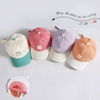 หมวกเบสบอล กันแดด พิมพ์ลายตัวอักษร N สามารถปรับได้ สีตัดกัน แฟชั่นสไตล์เกาหลี สําหรับเด็กผู้ชาย และเด็กผู้หญิง อายุ 2-5 ปี