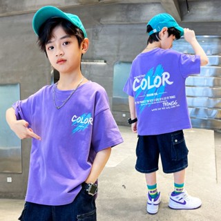 (พร้อมส่ง) เสื้อยืดลําลอง ผ้าฝ้าย แขนสั้น ทรงหลวม สําหรับเด็กผู้ชาย 2023