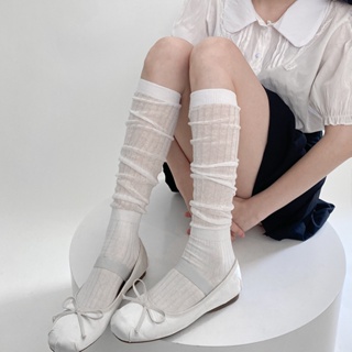 2023 New Product Gray Socks Women Summer Girls Ultra-Thin Calf Socks Women Vertical Stripes Catwalk Style Knitted Stockings jk Pile Cotton Socks