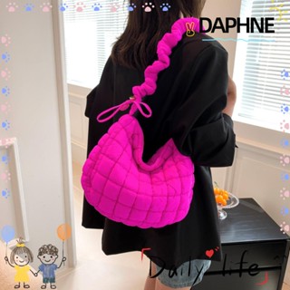 Daphne กระเป๋าสะพายไหล่ กระเป๋าถือ ผ้าฝ้าย ไนล่อน ลายสก๊อต น้ําหนักเบา จุของได้เยอะ สีพื้น สําหรับสตรี