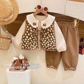 Girls autumn suit 2023 new girls style childrens spring and autumn Korean version childrens autumn vest three-piece set