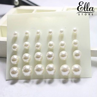 Ellastore123 ต่างหูสตั๊ด ประดับมุกเทียม หรูหรา เข้ากับทุกการแต่งกาย สําหรับงานปาร์ตี้ 12 คู่