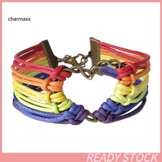 Cx Gay Pride Heart Charm สร้อยข้อมือเชือกสีรุ้ง หลายชั้น กําไลข้อมือ เครื่องประดับเลสเบี้ยน