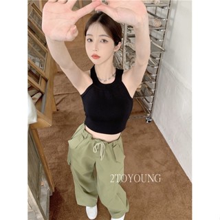 2TOYOUNG  กางเกงขายาว คาร์โก้ กางเกง เชือกอเมริกันคลาสิค Cargo pants 2023 NEW AG080917 สบาย สวย Chic ins A20M01K 36Z230909