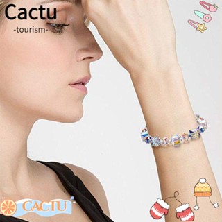 Cactu สร้อยข้อมือคริสตัล หลากสี ปรับได้ หรูหรา แฟชั่นสําหรับผู้หญิง 2 ชิ้น