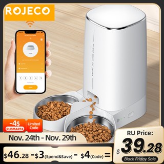 Rojeco เครื่องให้อาหารสัตว์เลี้ยงอัตโนมัติ 4 ลิตร พร้อมรีโมตคอนโทรล สําหรับสัตว์เลี้ยง สุนัข แมว MXC5